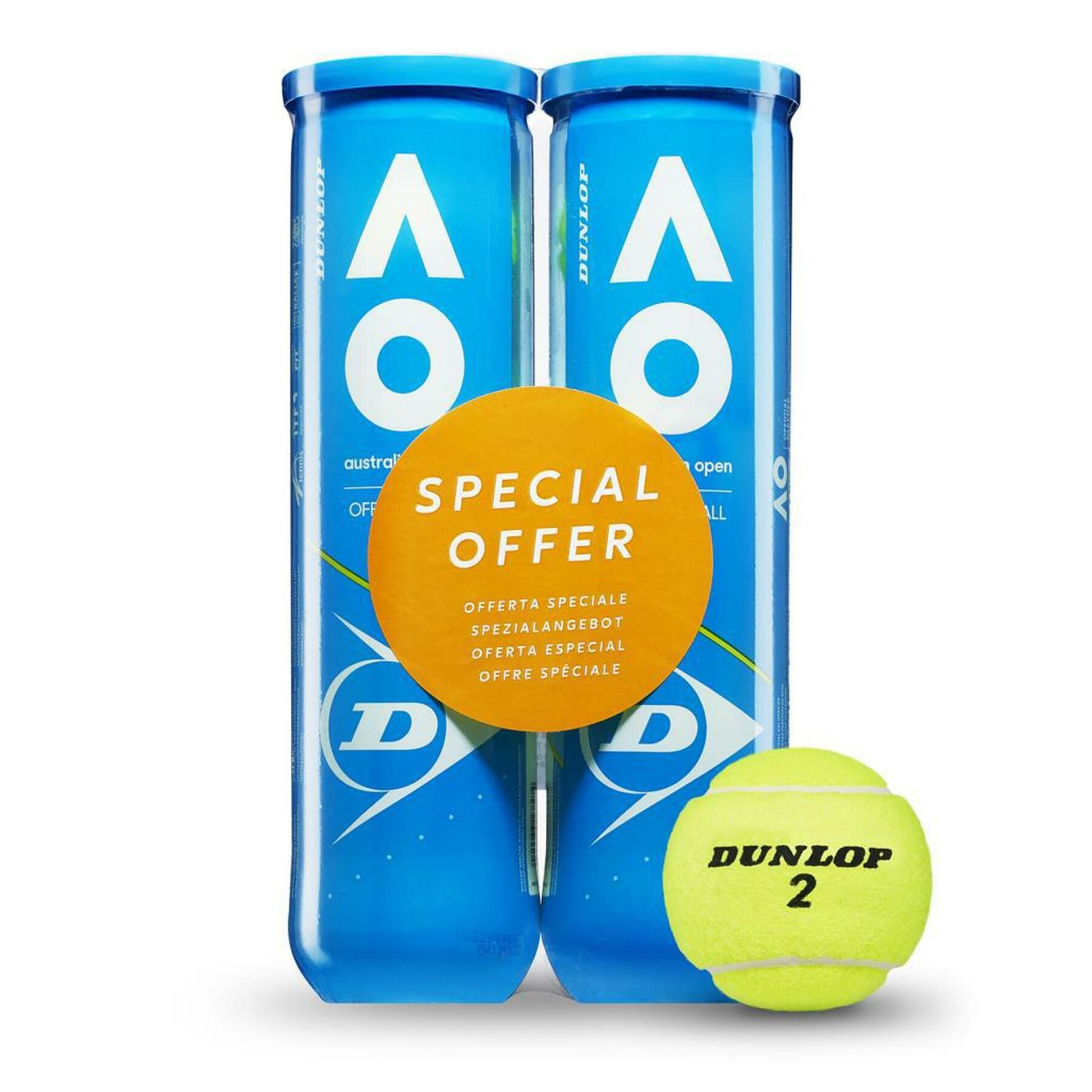 Sats med 2 rör med 4 tennisbollar Dunlop australian open