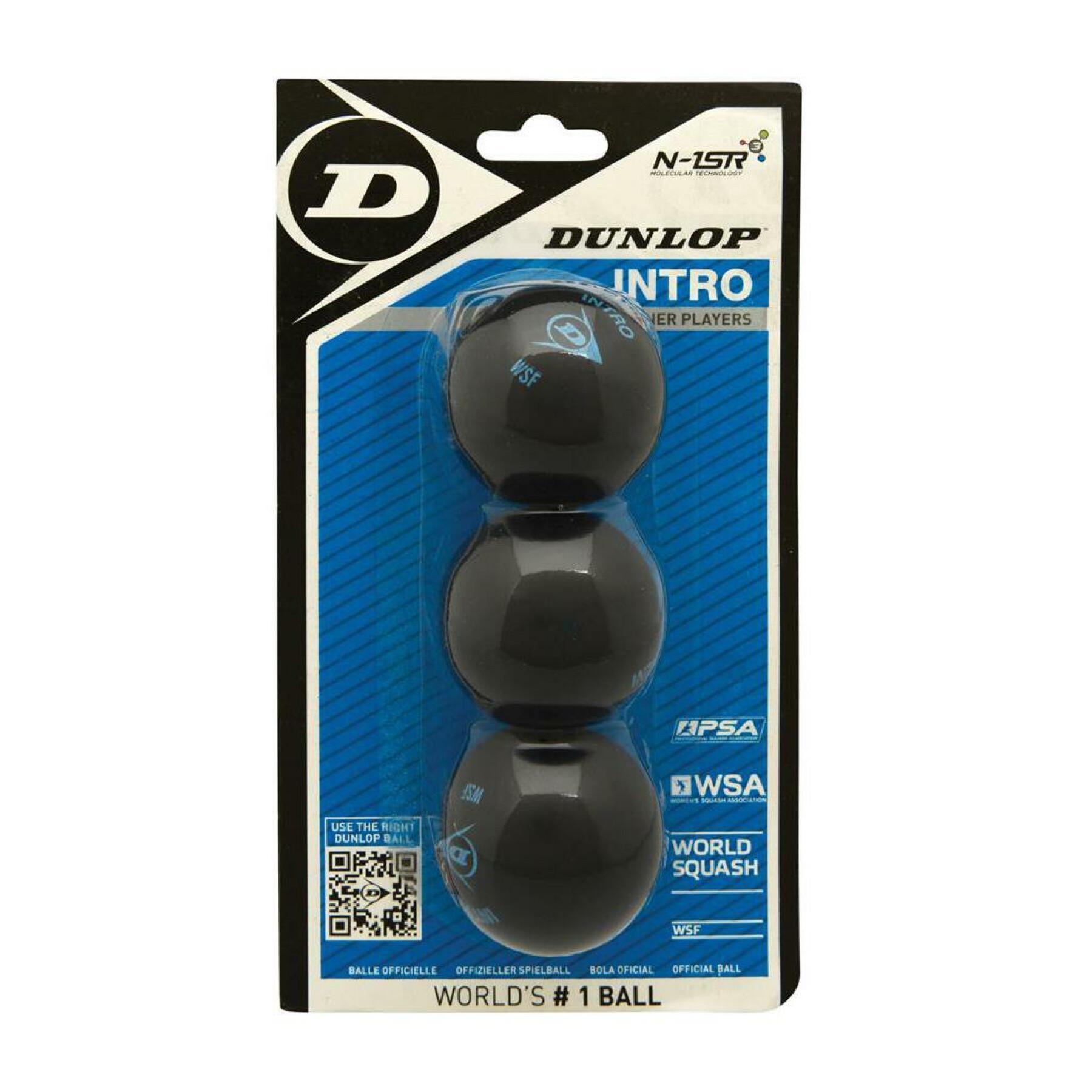 Uppsättning med 3 squashbollar Dunlop intro blister